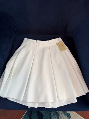 Cream Pleated A-Line Skirt